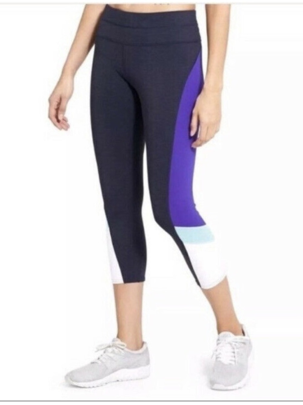 Athleta Capri Color Block Leggings Women’s Medium Navy